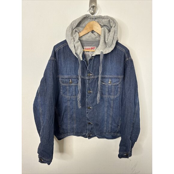 Vintage MWG Storm Rider Jean Denim Jacket Men XL Hooded Lined - Picture 1 of 8